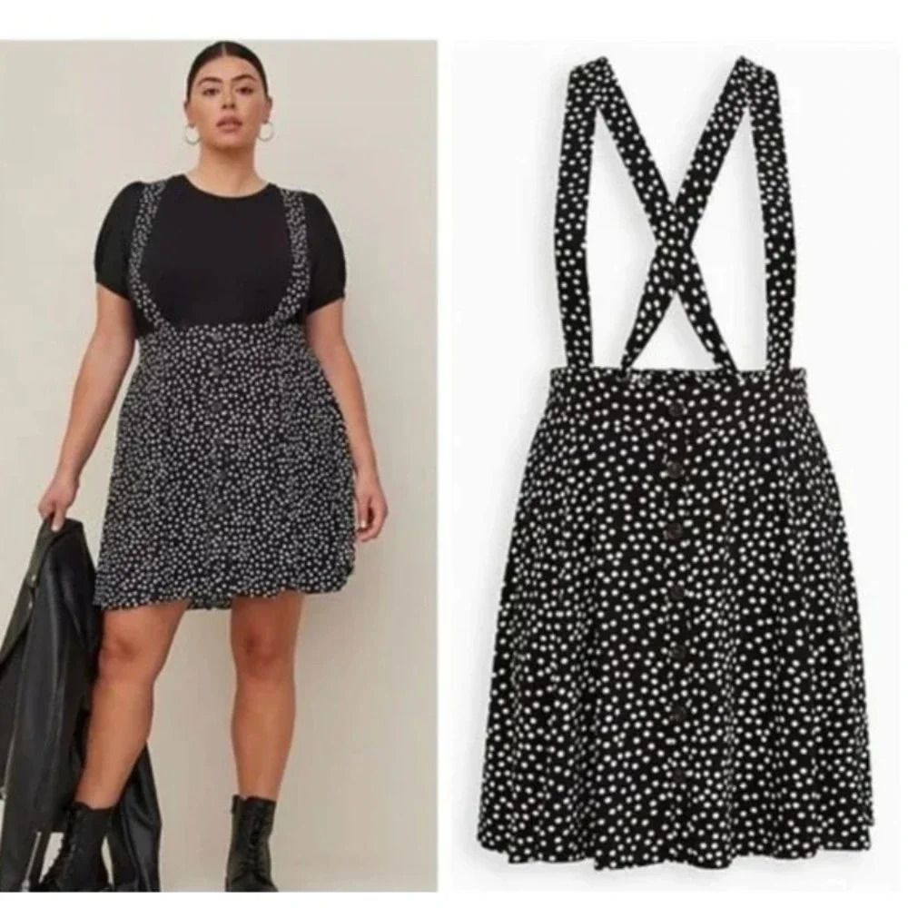 Torrid Mini Challis Skirtall Black White Dot Print Plus Size 0X